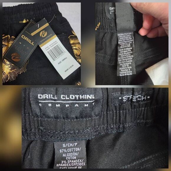 Drill Metallic Gold on Black Rose Flower Floral Statement Drawstring Shorts Sz. - Picture 4 of 4